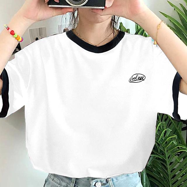 ワンポイントロゴ クルーネック リンガーTシャツ