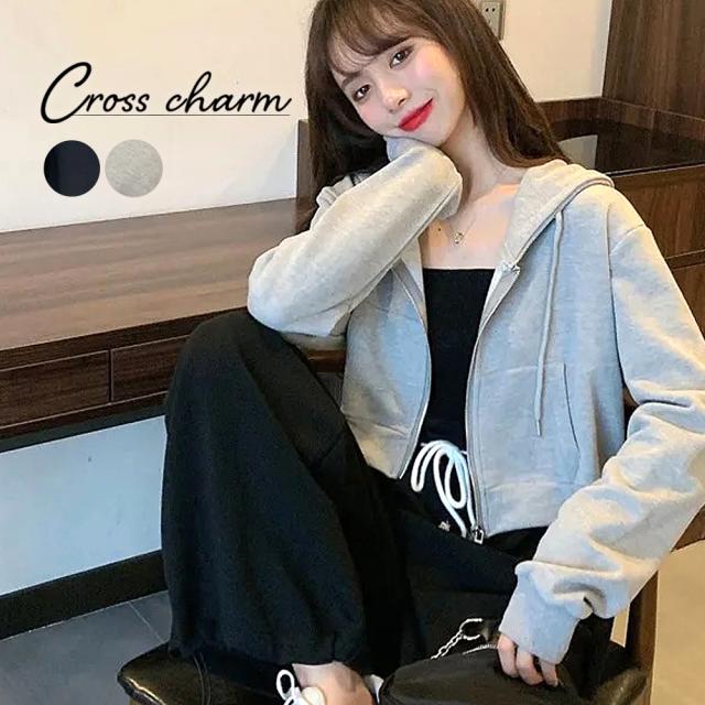 シンプル ショート丈 パーカー