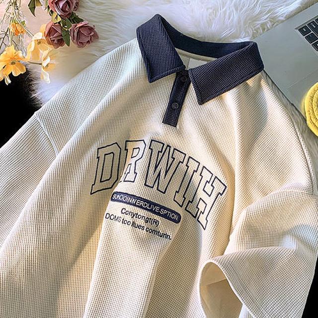 カレッジロゴ プリント 半袖ポロシャツ