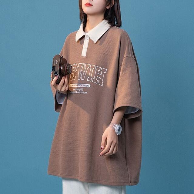 カレッジロゴ プリント 半袖ポロシャツ