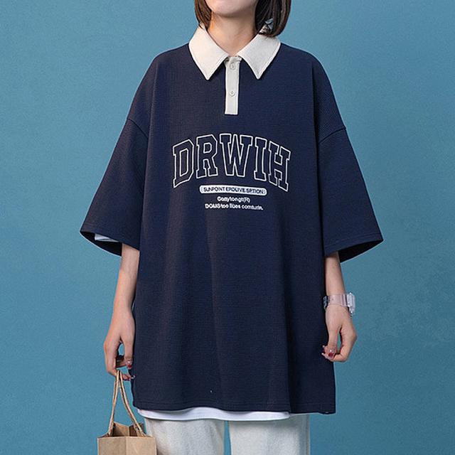 カレッジロゴ プリント 半袖ポロシャツ