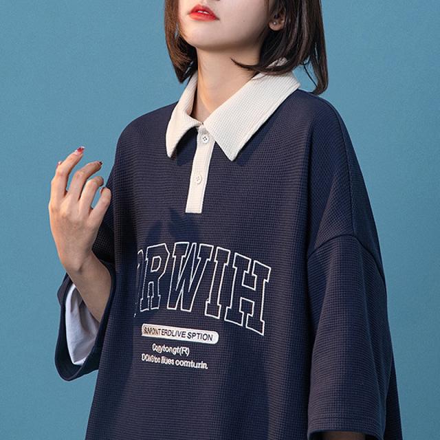 カレッジロゴ プリント 半袖ポロシャツ