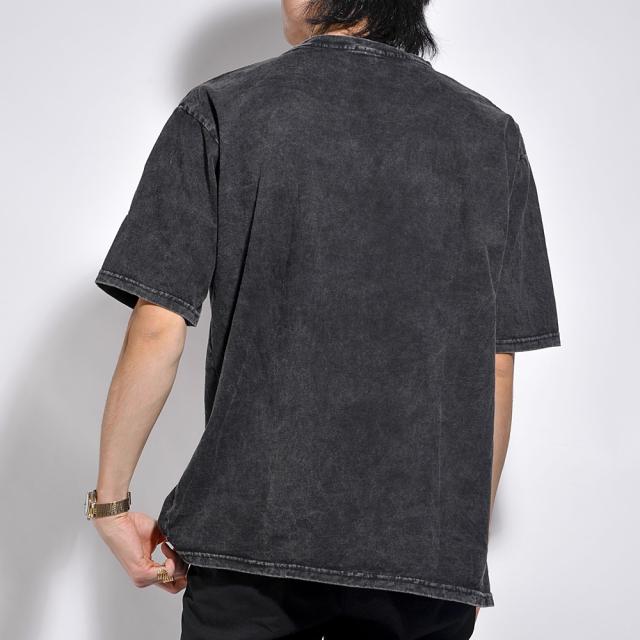 ビッグシルエット ジャンキープリント ピグメント 半袖 Tシャツ 古着風 フライドポテト カレッジロゴ