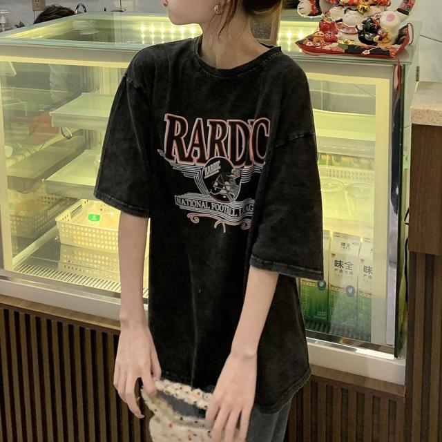 ビッグシルエット ジャンキープリント ピグメント 半袖 Tシャツ 古着風 フライドポテト カレッジロゴ