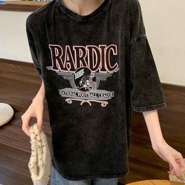 ビッグシルエット ジャンキープリント ピグメント 半袖 Tシャツ 古着風 フライドポテト カレッジロゴ