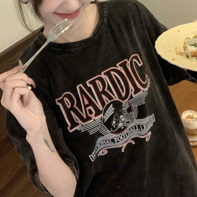 ビッグシルエット ジャンキープリント ピグメント 半袖 Tシャツ 古着風 フライドポテト カレッジロゴ