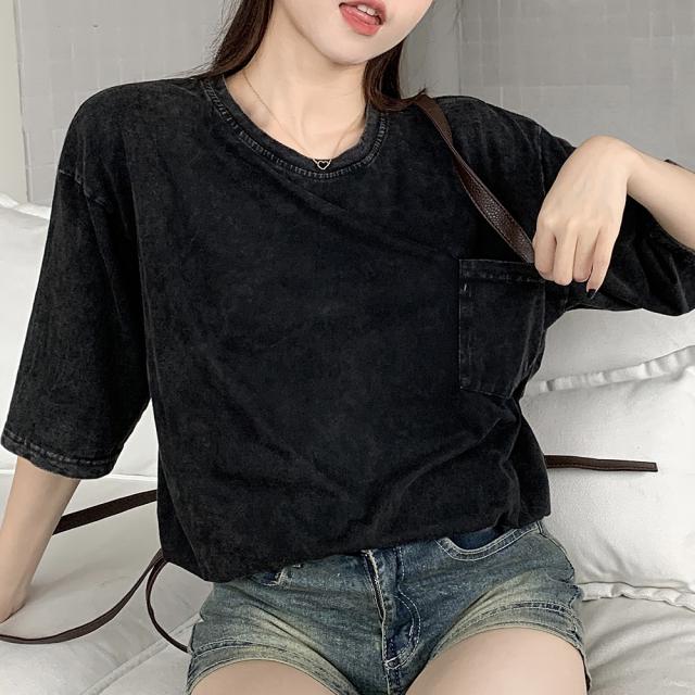 ビッグシルエット ジャンキープリント ピグメント 半袖 Tシャツ 古着風 フライドポテト カレッジロゴ