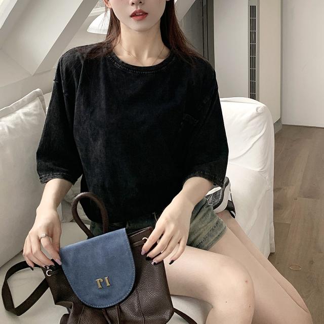 ビッグシルエット ジャンキープリント ピグメント 半袖 Tシャツ 古着風 フライドポテト カレッジロゴ