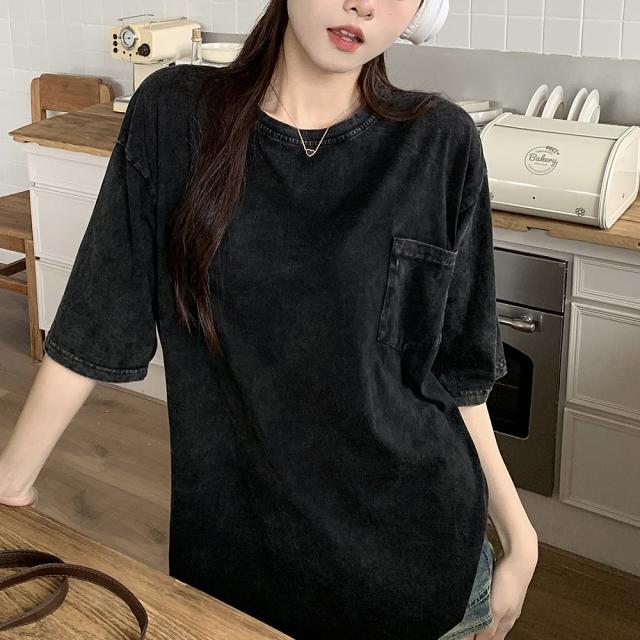 ビッグシルエット ジャンキープリント ピグメント 半袖 Tシャツ 古着風 フライドポテト カレッジロゴ