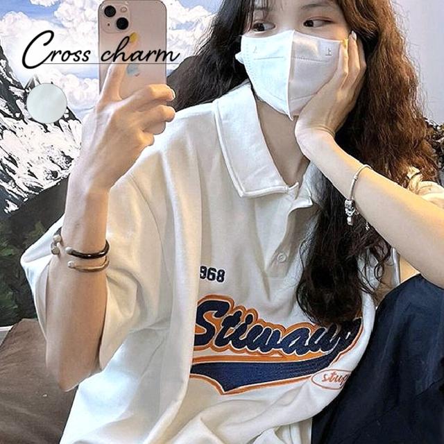 オーバーサイズ フロントロゴプリント ポロシャツ ポロネック ラガーシャツ