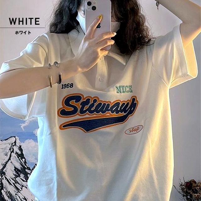 オーバーサイズ フロントロゴプリント ポロシャツ ポロネック ラガーシャツ