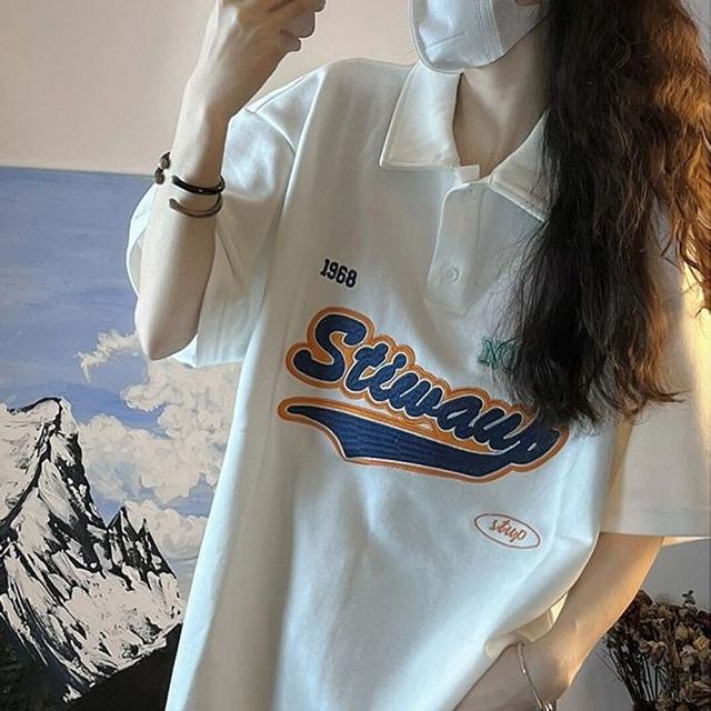 オーバーサイズ フロントロゴプリント ポロシャツ ポロネック ラガーシャツ