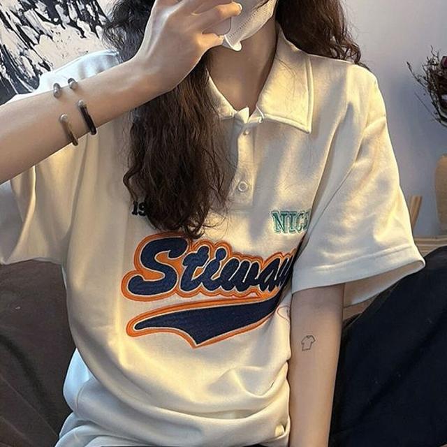 オーバーサイズ フロントロゴプリント ポロシャツ ポロネック ラガーシャツ