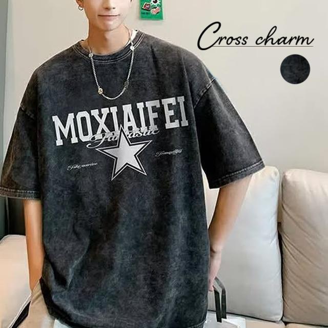 ビッグシルエット カレッジロゴプリント ピグメント 半袖 Tシャツ 古着風