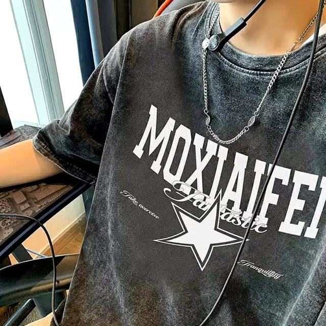 ビッグシルエット カレッジロゴプリント ピグメント 半袖 Tシャツ 古着風