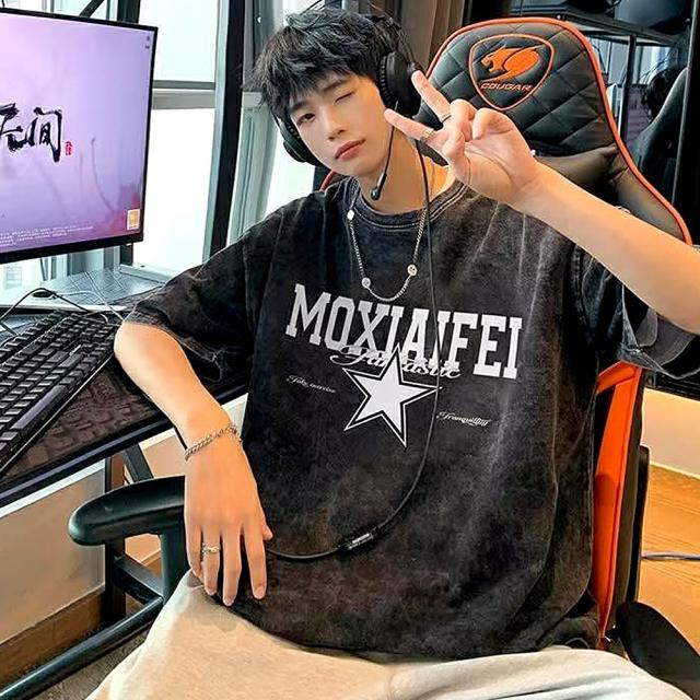 ビッグシルエット カレッジロゴプリント ピグメント 半袖 Tシャツ 古着風