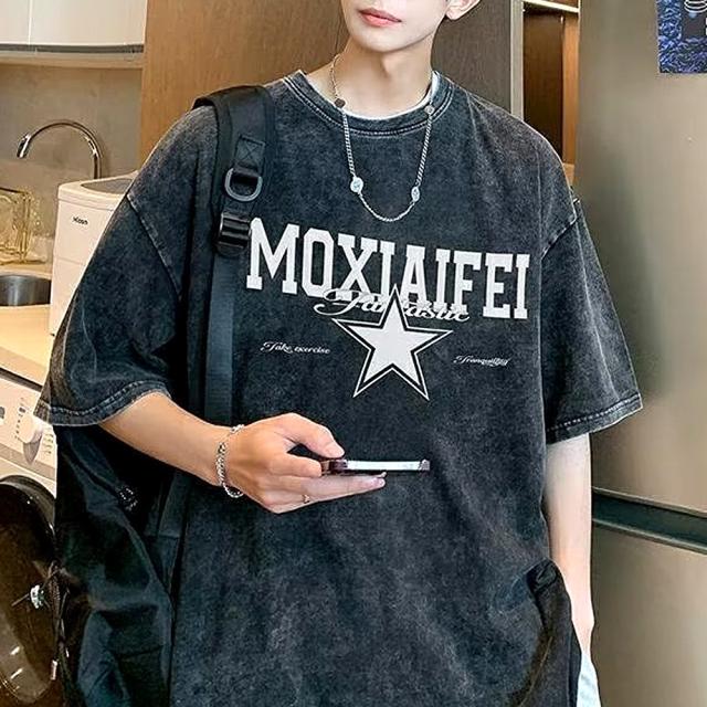 ビッグシルエット カレッジロゴプリント ピグメント 半袖 Tシャツ 古着風