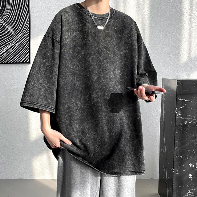 ビッグシルエット シンプルピグメント 半袖 無地Tシャツ 古着風