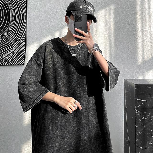 ビッグシルエット シンプルピグメント 半袖 無地Tシャツ 古着風