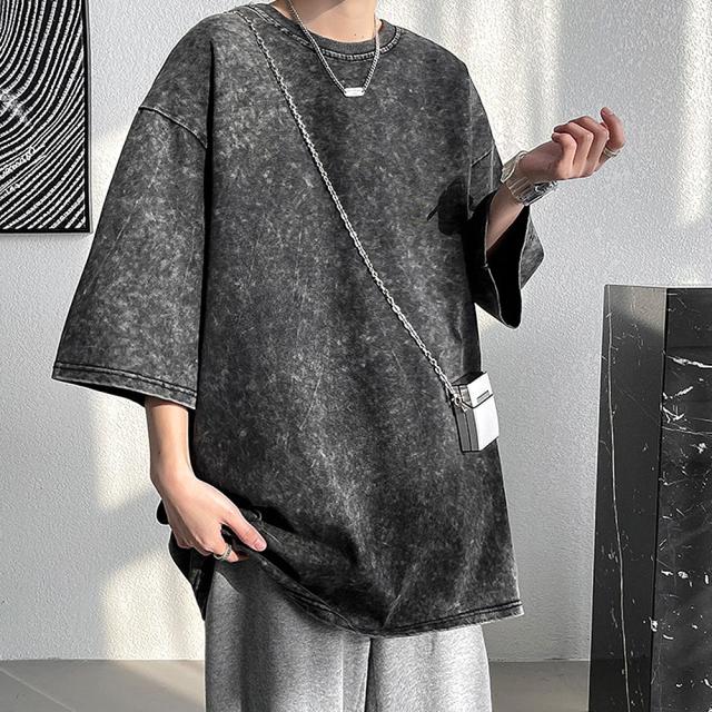 ビッグシルエット シンプルピグメント 半袖 無地Tシャツ 古着風