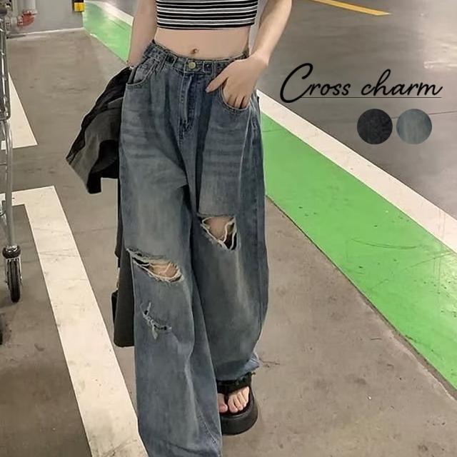 ルーズクラッシュ ダメージ デニム パンツ