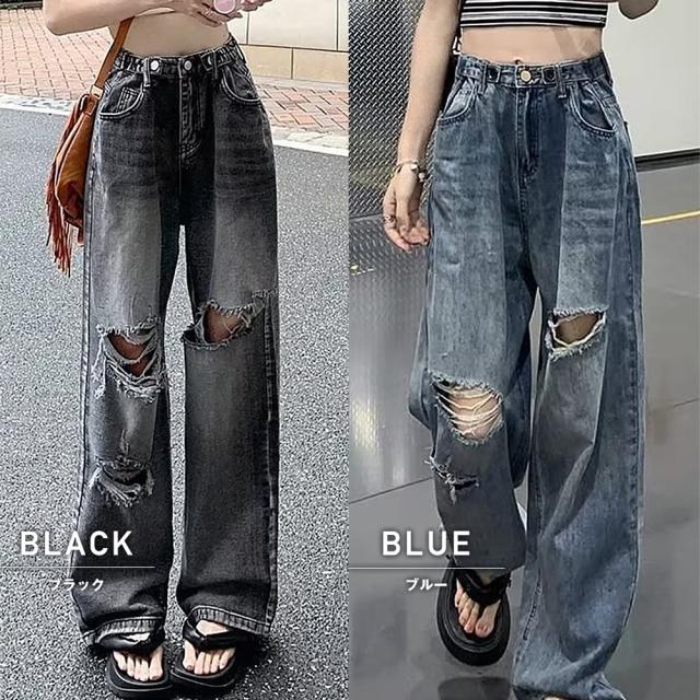 ルーズクラッシュ ダメージ デニム パンツ