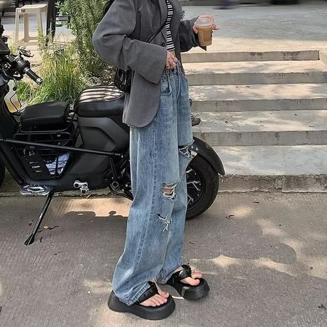 ルーズクラッシュ ダメージ デニム パンツ