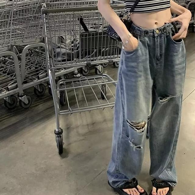 ルーズクラッシュ ダメージ デニム パンツ