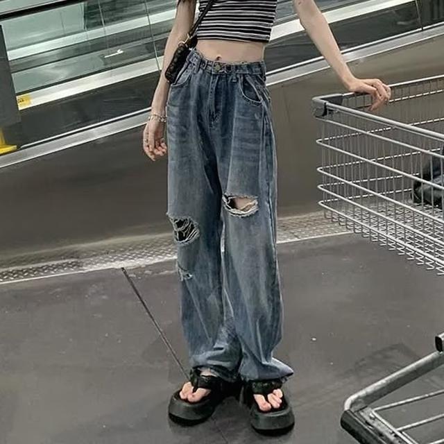 ルーズクラッシュ ダメージ デニム パンツ