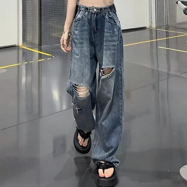 ルーズクラッシュ ダメージ デニム パンツ