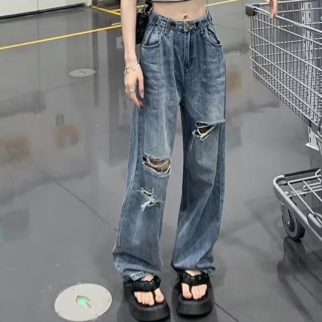 ルーズクラッシュ ダメージ デニム パンツ