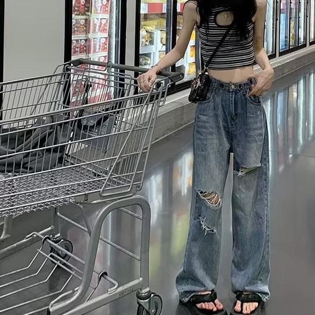 ルーズクラッシュ ダメージ デニム パンツ