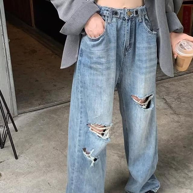 ルーズクラッシュ ダメージ デニム パンツ