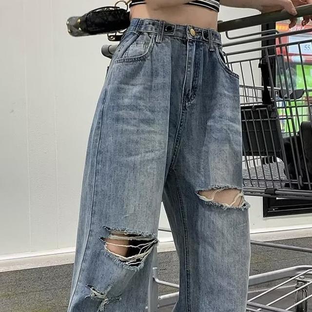 ルーズクラッシュ ダメージ デニム パンツ