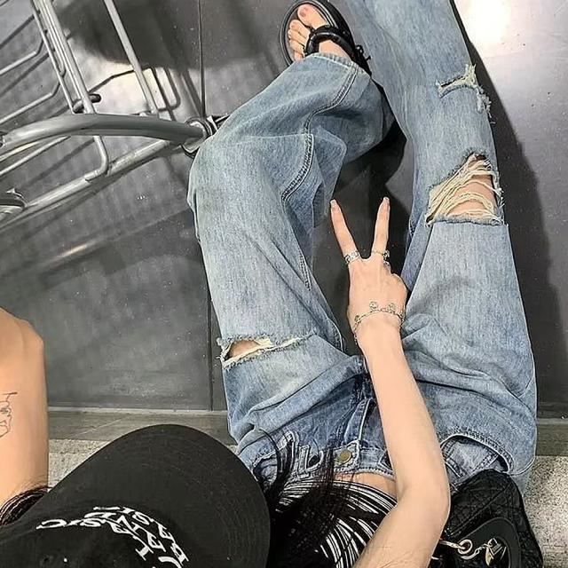 ルーズクラッシュ ダメージ デニム パンツ