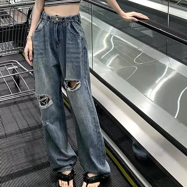 ルーズクラッシュ ダメージ デニム パンツ