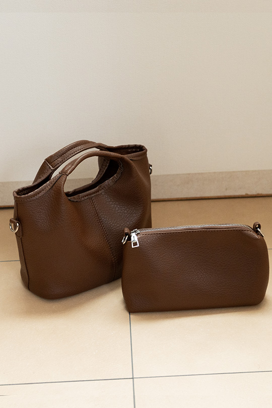 ラウンドハンドル 2WAY ミニトートバッグ(ポーチ付き)