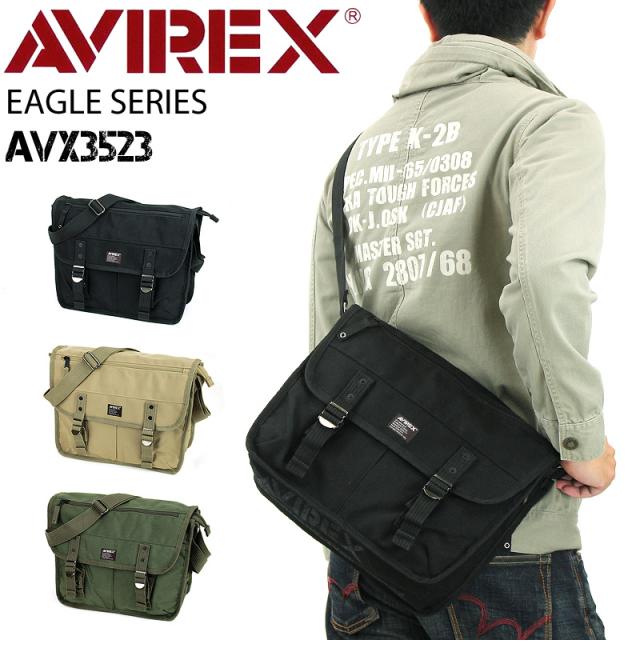 ショルダーバッグ AVIREX メンズ レディース 男女兼用 ユニセックス フラップショルダー 斜めがけバッグ アヴィレックス AVX3523 イーグル EAGLE アビレックス 黒 ベージュ カーキ ブラック