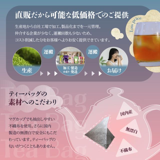 直販だから低価格 無漂白ティーバッグなど素材にもこだわり