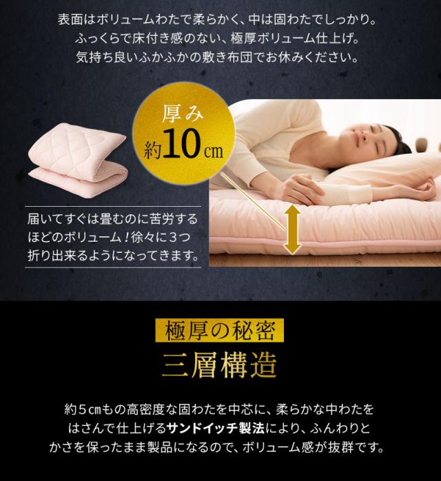 日本製 布団3点セット カイザー2 抗菌 防臭 防ダニ 綿100％