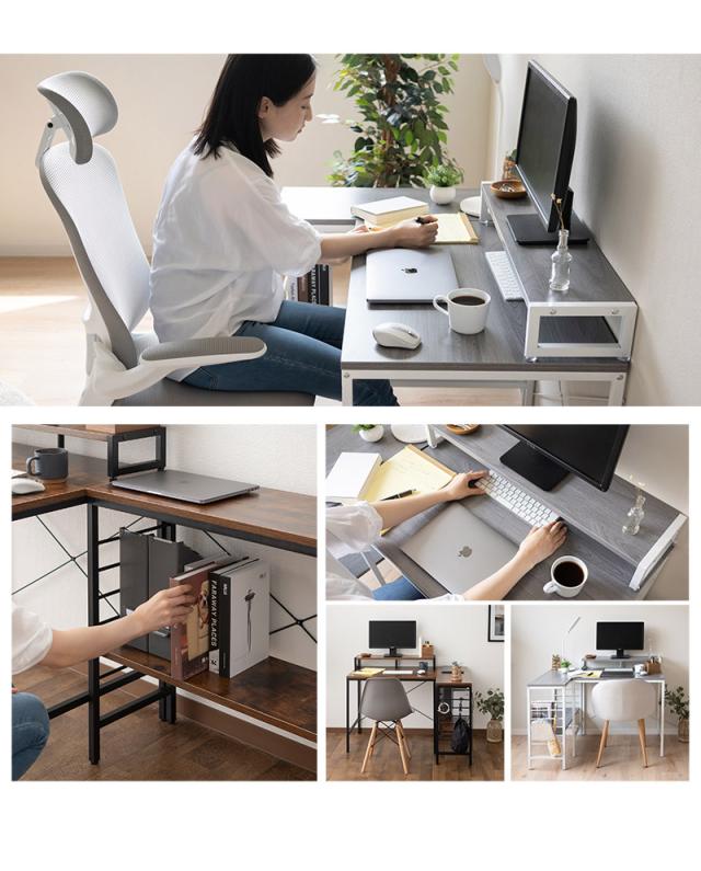 モニターラック付きPCデスク デスク 机 シェルフ 収納 可動棚