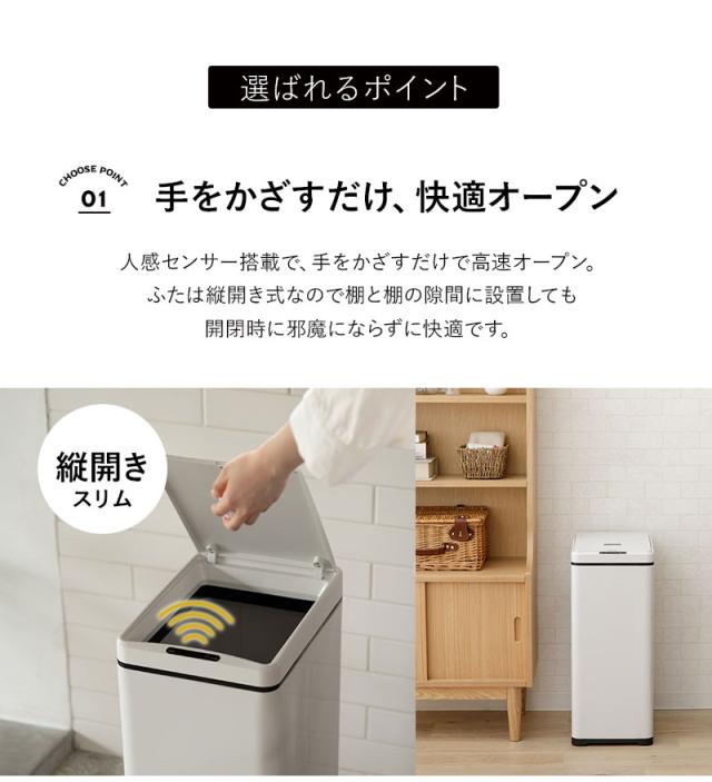 ゴミ箱 ダストボックス 42L 自動開閉 45Lゴミ袋対応 スリム ふた付き 角型 スクエア HEIM