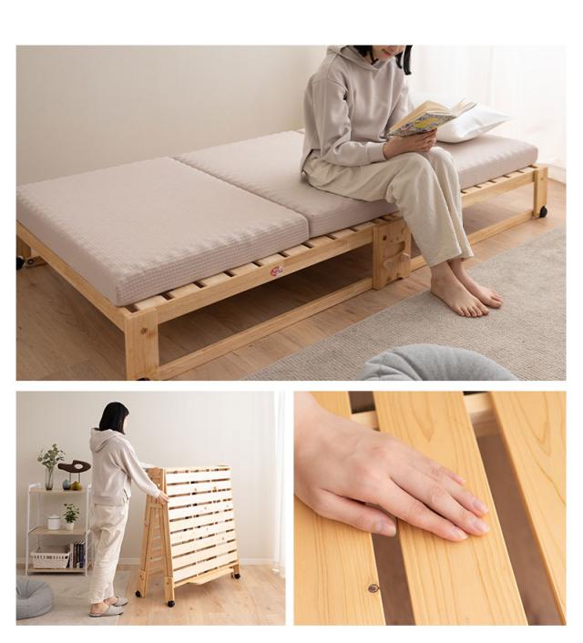 折りたたみヒノキのすのこベッド ワイド シングル ロータイプ 日本製 天然木 木製 折りたたみベッド ベッドフレーム