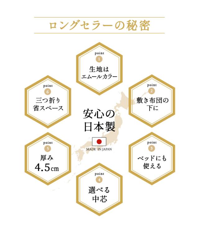 エムールカラー アンダーマットレス 敷き布団 シングル 日本製 綿100％ 三つ折り 折りたたみ 極厚 OKADA