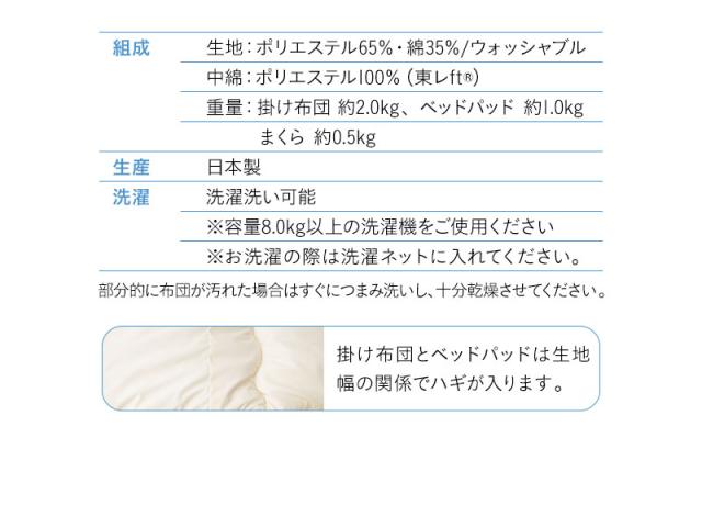 洗える布団シリーズ ベッド用 布団4点セット ダブル 日本製 洗える 丸洗い 掛け布団 ベッドパッド 枕 組布団 OKADA