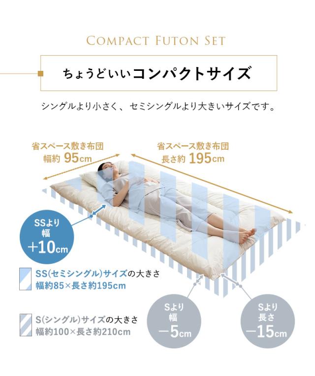 省スペース 布団セット シングル 小さめ コンパクト 日本製 抗菌 防臭 防ダニ 綿100％ 掛け布団 敷き布団 枕 3点セット