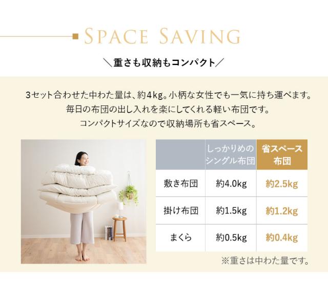 省スペース 布団セット シングル 小さめ コンパクト 日本製 抗菌 防臭 防ダニ 綿100％ 掛け布団 敷き布団 枕 3点セット