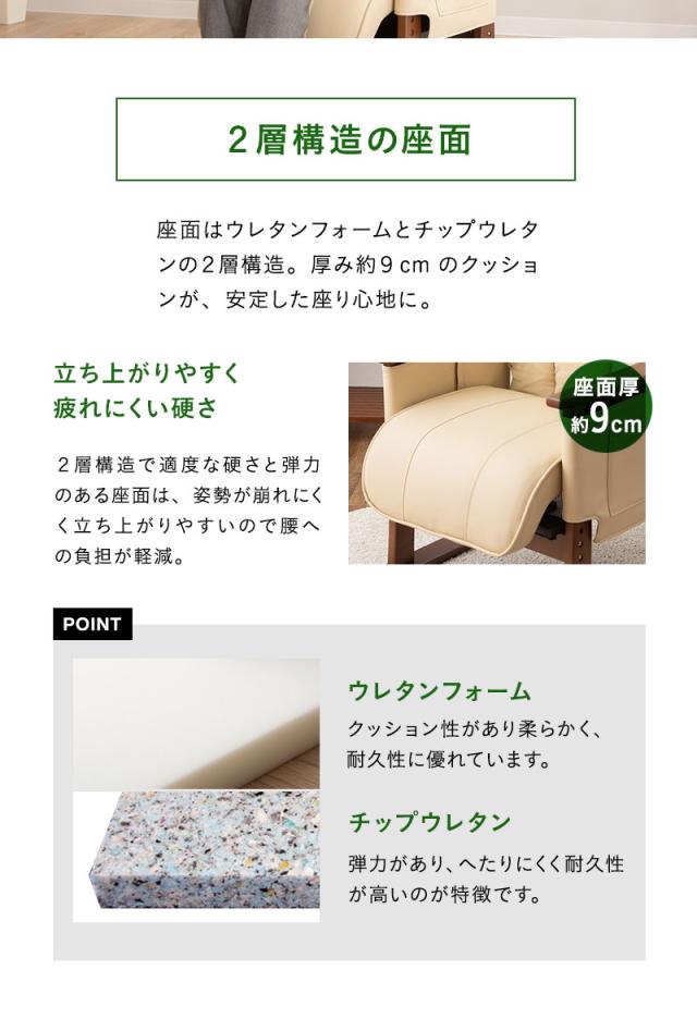 リクライニングソファ パーソナルソファ 立ち上がり補助機能付き 高さ調節 高座椅子 ソファ チェア 一人用 疲れにくい 腰痛対策