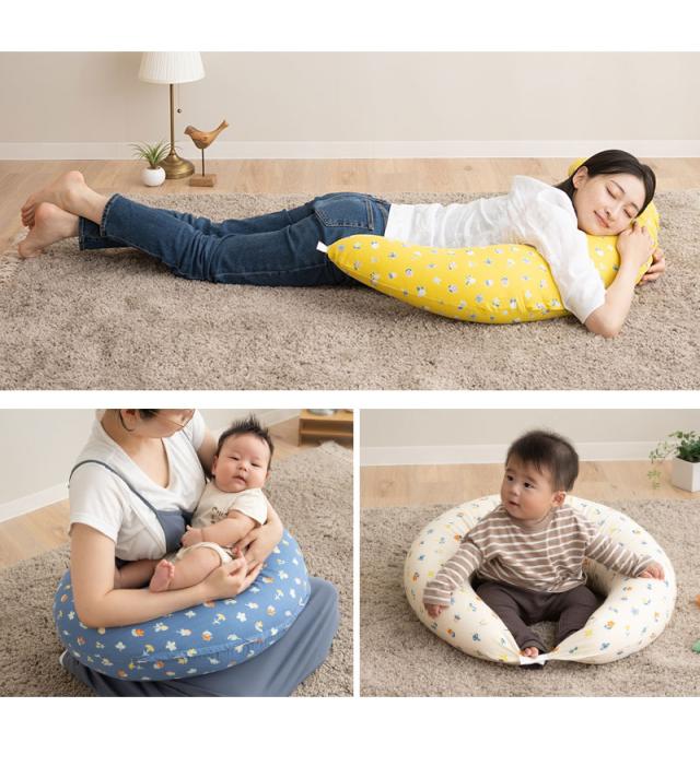 3way 授乳クッション ベビークッション 抱き枕 お座りサポート 全長135cm 大きめサイズ 三日月型 日本製 綿100% ダブルガーゼ