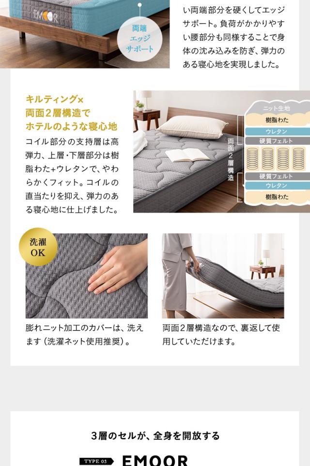 ベッド＆マットレス 2点セット シングル 畳ベッド 3つ折り ウレタン ポケットコイル